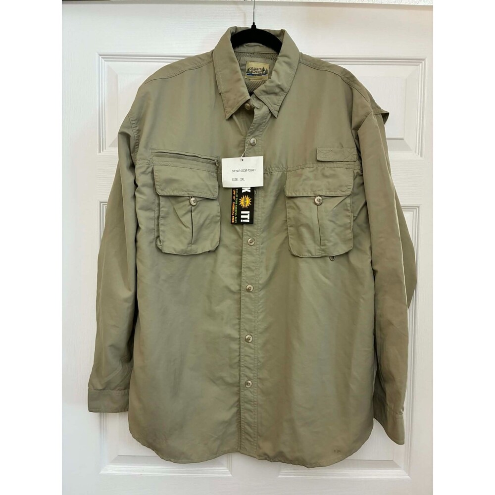 Guide's Choice Men's 2XL Khaki Fishing Shirt Nylon Vented  Utility SEE FLAWS‎
